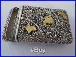 China box, Chinese cigarette case export solid silver with gold trim
