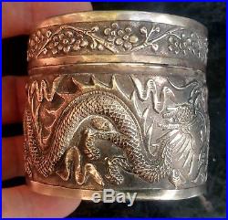 Chine Boite Argent Massif Decor Dragon Chinese Box Silver