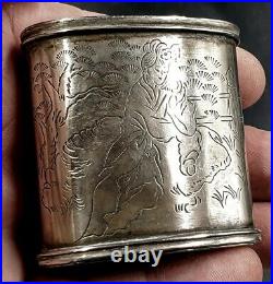 Chine Boite Opium Argent Paktong Erotique Antique Chinese Box Erotic Silver 1880