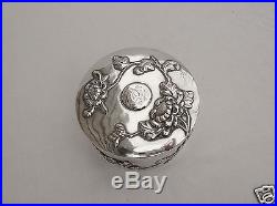 Chinese 900 Sterling Silver Chrysanthemums Repousse Hand Chased Box by Kwan-Wo