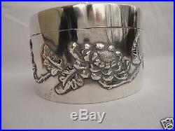Chinese 900 Sterling Silver Chrysanthemums Repousse Hand Chased Box by Kwan-Wo