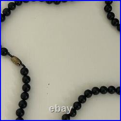 Chinese 925 Sterling Silver Box Clasp Black Onyx Bead Beaded Knotted Necklace