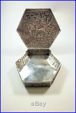 Chinese Antique Export Silver Box Wang Hing Co Highly Detailed