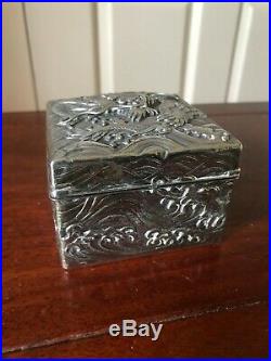 Chinese Antique Export Sterling Silver Ornate Dragon Humidor Box