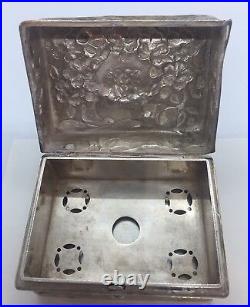 Chinese Antique Floral Sterling Silver Soap Box With Insert
