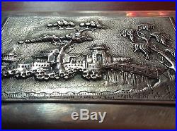 Chinese Antique Handmade Sterling Silver Cigar Box House Tree Relief Stamp Seal