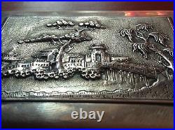 Chinese Antique Handmade Sterling Solid Silver Cigarette Box Relief Stamp Seal