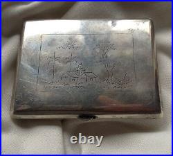 Chinese Antique Handmade Sterling Solid Silver Cigarette Box Relief Stamp Seal