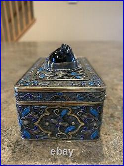 Chinese Antique Silver Enamel Cloisonne Box With Semi-precious Stone