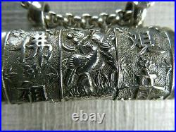 Chinese Antique Silver Snuff Bottle with Long Heavy Antique Chain