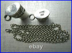 Chinese Antique Silver Snuff Bottle with Long Heavy Antique Chain