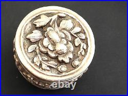 Chinese Antique Solid Silver Round Box