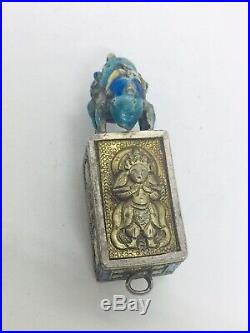 Chinese Antique Sterling Silver Blue Enamel Frog Animal Small Box