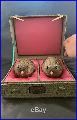 Chinese Antique Sterling Silver Box Quail Gold Gilt Pair Jewelry Box