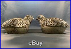 Chinese Antique Sterling Silver Box Quail Gold Gilt Pair Jewelry Box