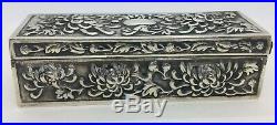 Chinese Antique Sterling Silver Chrysanthemum Floral Rectangular Box