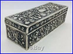 Chinese Antique Sterling Silver Chrysanthemum Floral Rectangular Box