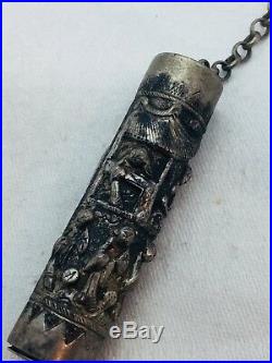 Chinese Antique Sterling Silver Detailed Chatelaine Pendant Hidden Pill Box