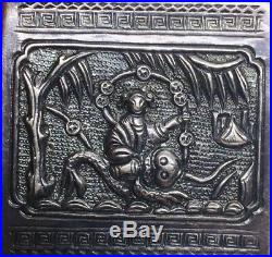 Chinese Antique Sterling Silver Lady On Dragon Pill Box