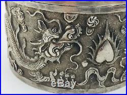 Chinese Antique Sterling Silver Ornate Dragon Box