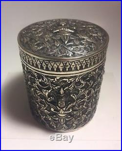 Chinese Antique Sterling Silver Ornate Tea Caddy Box