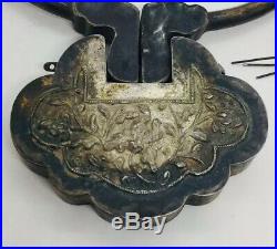 Chinese Antique Sterling Silver Turquoise & Coral Wedding Box Necklace