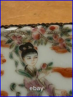 Chinese Antique/Vintage Silver Porcelain Enamel Painted Lid Mirrored Powder Box