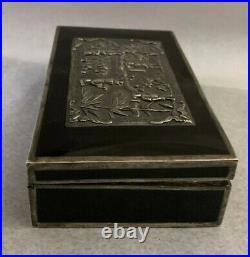 Chinese Black Lacquer Silver/Copper Plated Box WithBeautiful Handmade Sterling Top