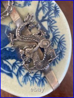 Chinese Blue celadon and Silver Porcelain Trinket box Guangxu mark-Many amulets