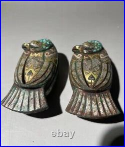 Chinese Bronze Boxes Ornaments Inlays Gold&silver Gems Bird Shaped Boxes A Pair