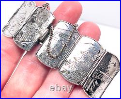 Chinese Buddha Story Telling Hinged Bracelet Sterling Silver Hand Etched 7