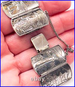 Chinese Buddha Story Telling Hinged Bracelet Sterling Silver Hand Etched 7