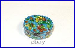Chinese Butterfly Design Sterling Silver Cloisonne Enamel Pill Snuff Jar Box