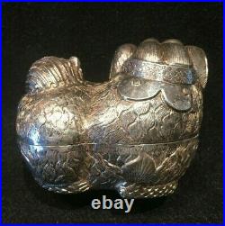 Chinese Cambodian Asian Repousse Silver Foo Dog Lion Betel Nut Box 3.12 ozt #3