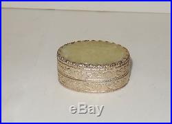 Chinese Carved White Jade Silver Plated Metal Trinket Pill Snuff Jar Box