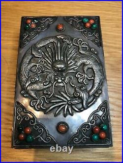 Chinese China Antique Old Tibet Nepal Silver Coral Turquoise Trinket Box