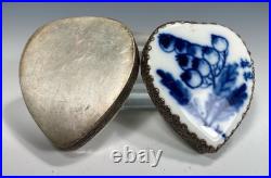 Chinese China Porcelain Blue & White Pomegranates Silver color Metal Tooled Box