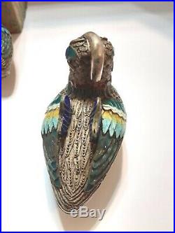Chinese DUCK Box Set STERLING SILVER 119g Figurine Enamel Filigree Export + CASE