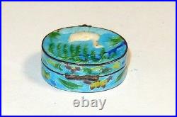 Chinese Dove Design Sterling Silver Cloisonne Enamel Pill Snuff Jar Box
