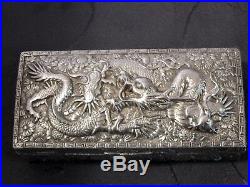 Chinese Dragon Silver Plated Box Boite En Alliage D Argent Asiatique
