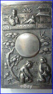 Chinese Embossed Silver Matchbox Holder Signed Artist Made