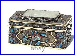 Chinese Enamel and White Jade Mounted Silver Box