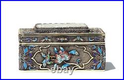 Chinese Enamel and White Jade Mounted Silver Box