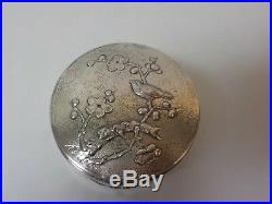 Chinese Export 900 Silver Round Embossed Box, marked Sing Fat, c. 1900