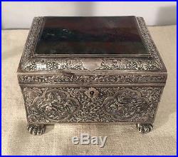 Chinese Export Antique Magnificent Sterling Silver & Moss Agate Large Box