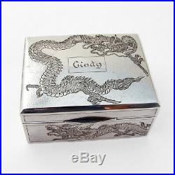 Chinese Export Box Dragon Design Hammered Sterling Silver 1900