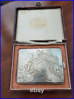 Chinese Export Dragon Sterling Silver Cigarette Business Card Case Original Box