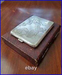 Chinese Export Dragon Sterling Silver Cigarette Business Card Case Original Box