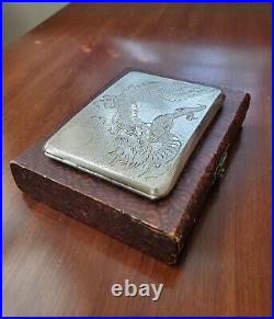 Chinese Export Dragon Sterling Silver Cigarette Business Card Case Original Box