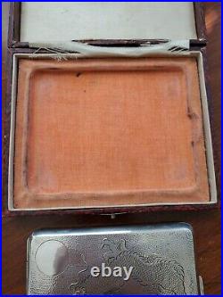 Chinese Export Dragon Sterling Silver Cigarette Business Card Case Original Box